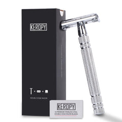 Keropy men's safety razor box highlights stocking-stuffer packaging for holidays.