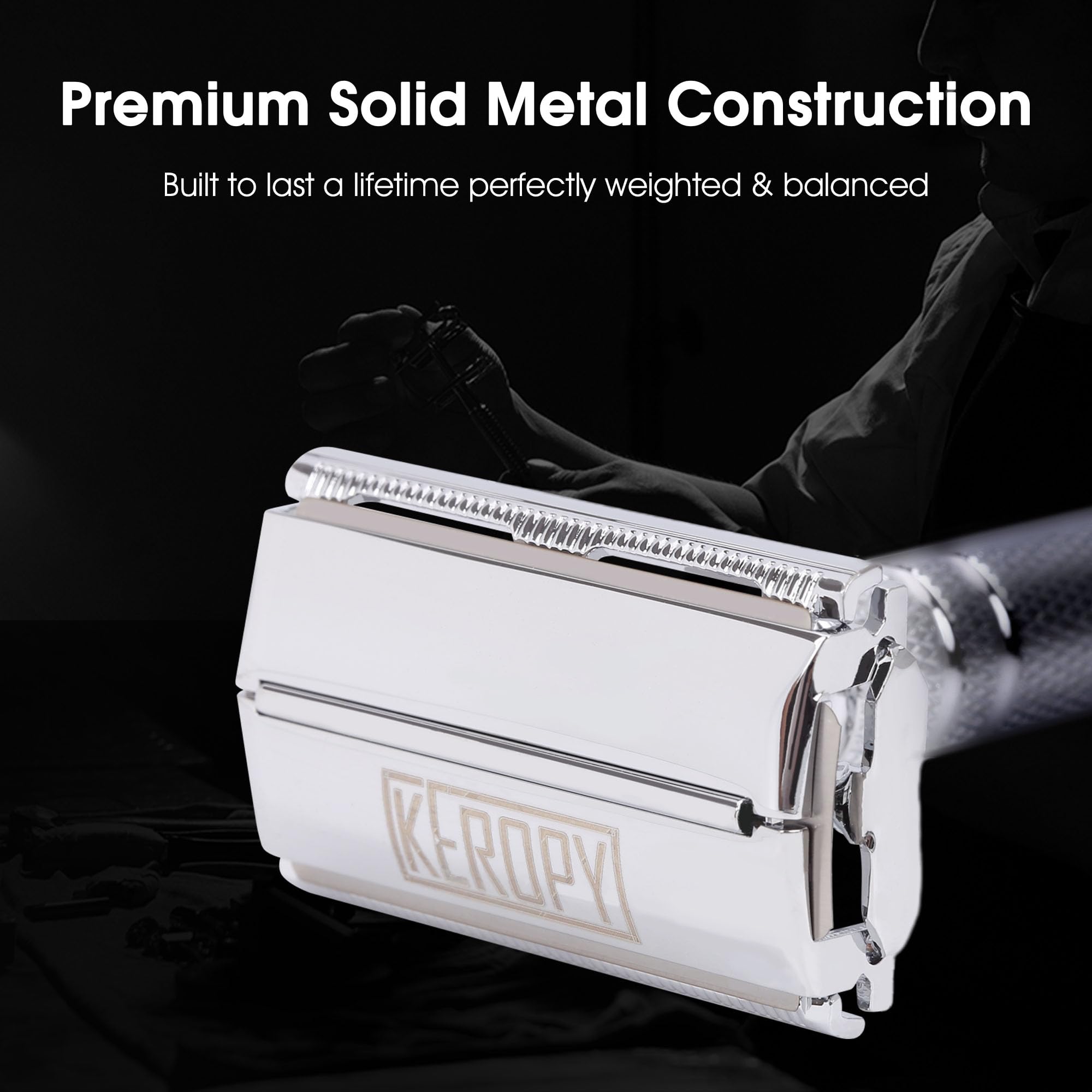 Keropy reusable metal razor eco-friendly design reduces waste.
