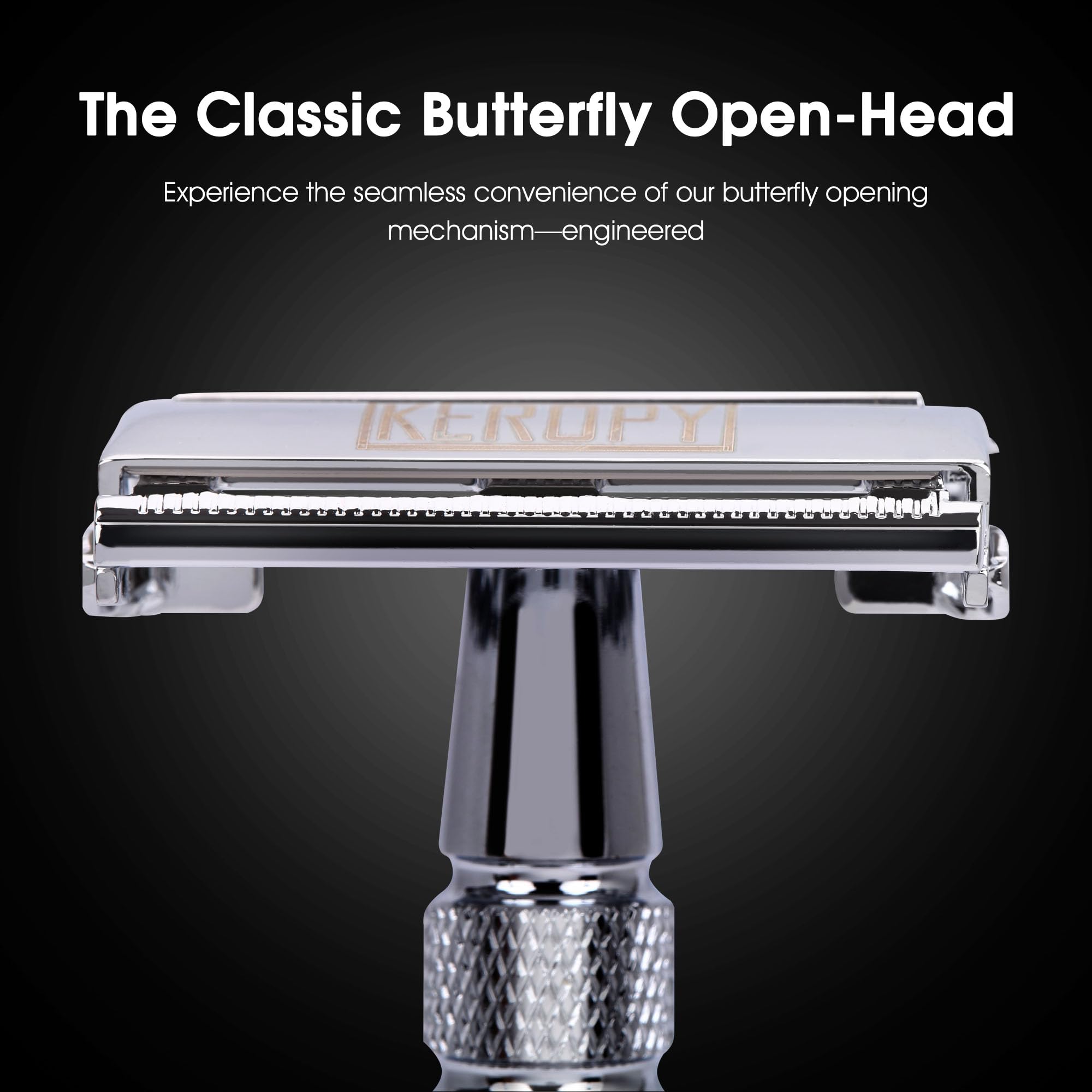 Keropy safety razor in use demonstrates close, irritation-free shaving.