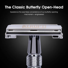 Keropy safety razor in use demonstrates close, irritation-free shaving.