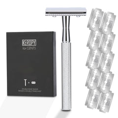 Keropy single blade safety razor with glossy-silver handle for a smooth glide