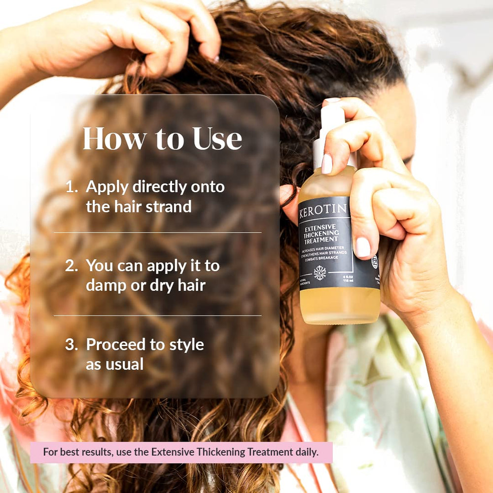 Kerotin diameter-boost action shows thicker-feeling strands over time.