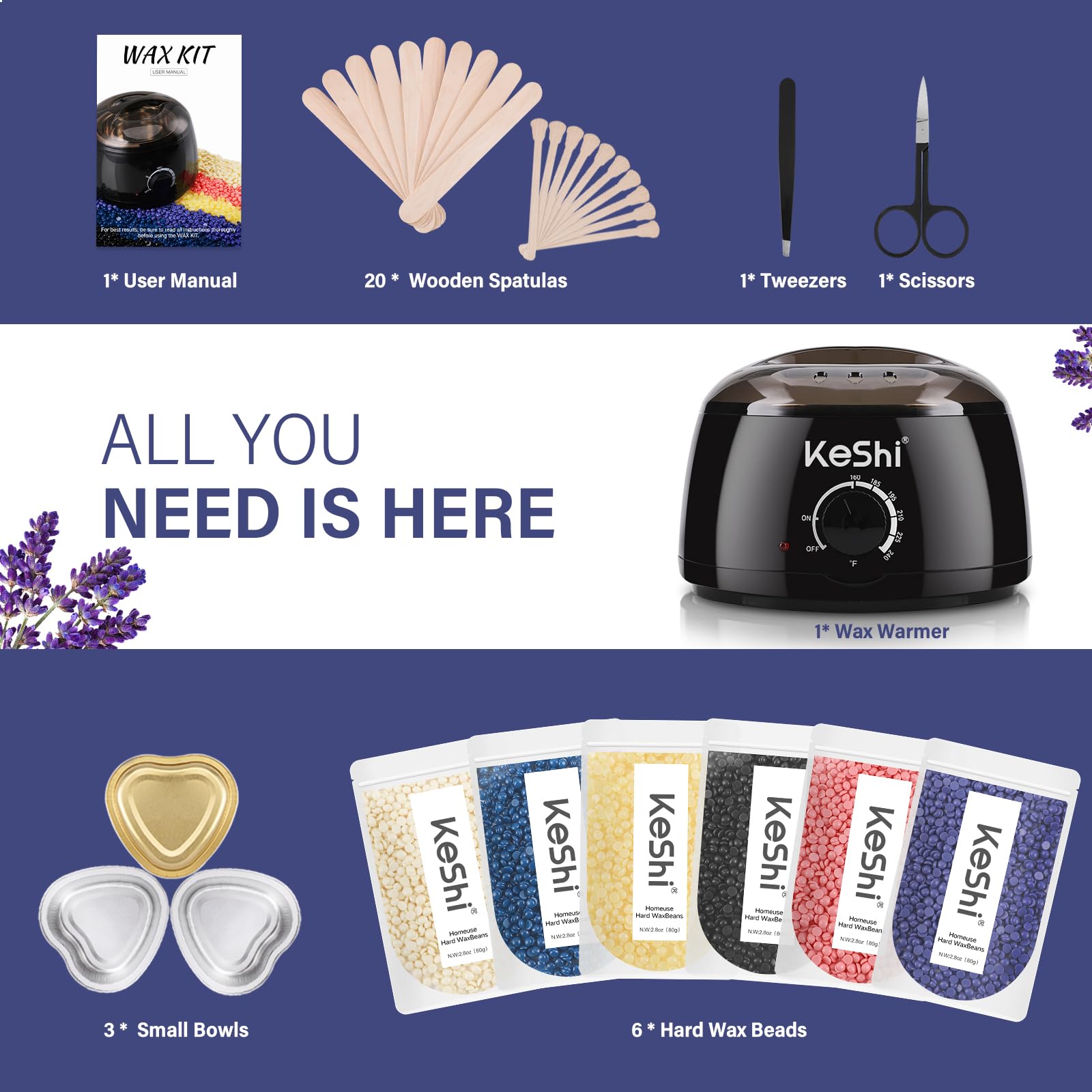 KeShi applicator sticks image highlights precise, clean wax application for smooth results.