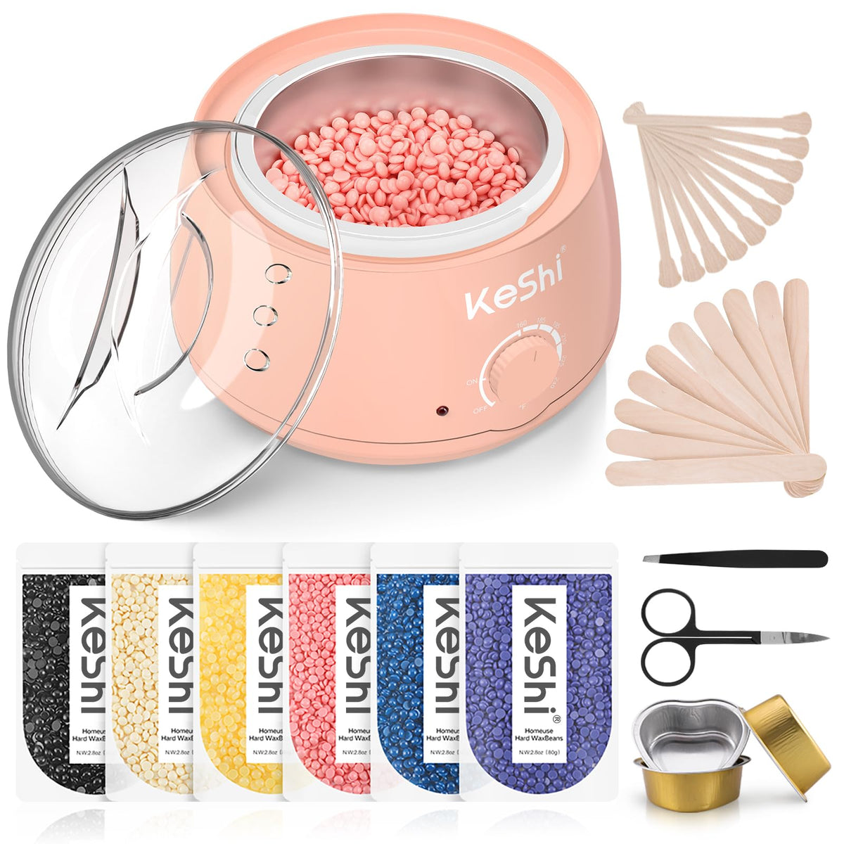 KeShi waxing kit with 500ml wax warmer for at-home waxing sessions.
