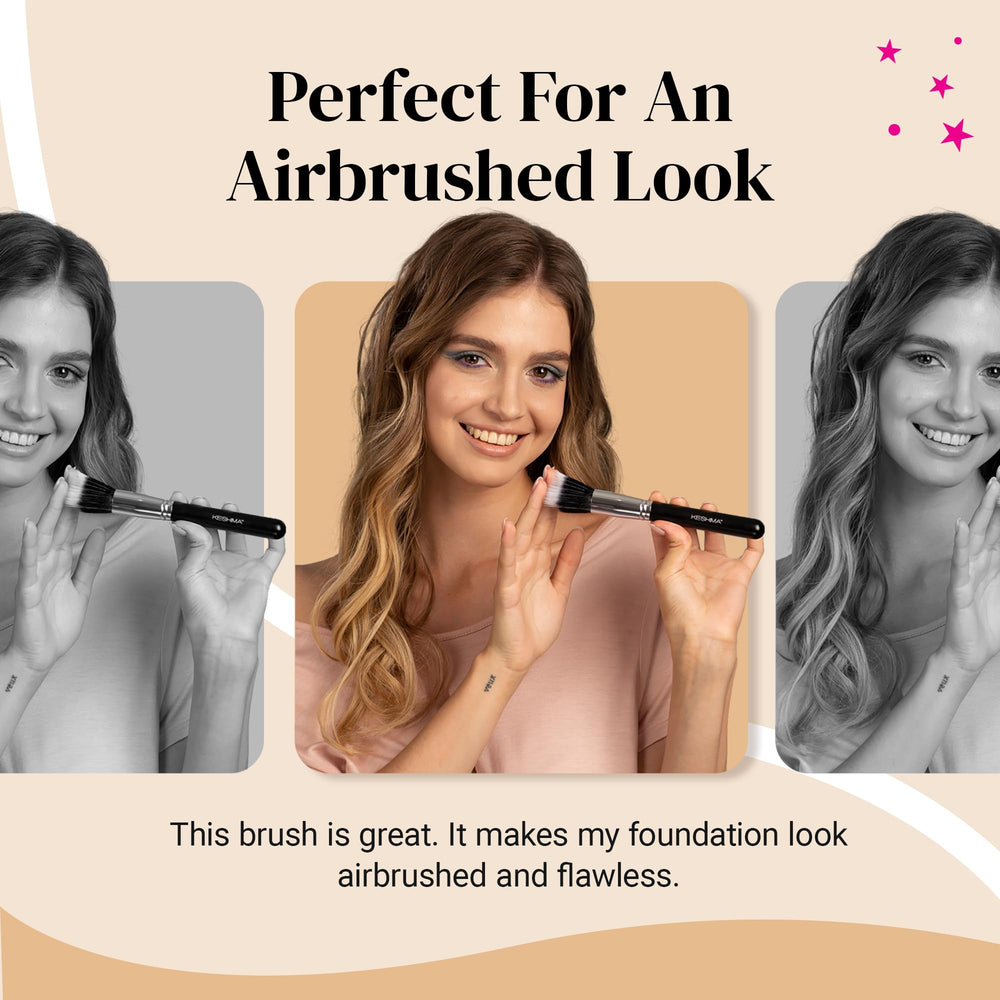 KESHIMA stippling brush gliding over powder with soft, no-shedding bristles.