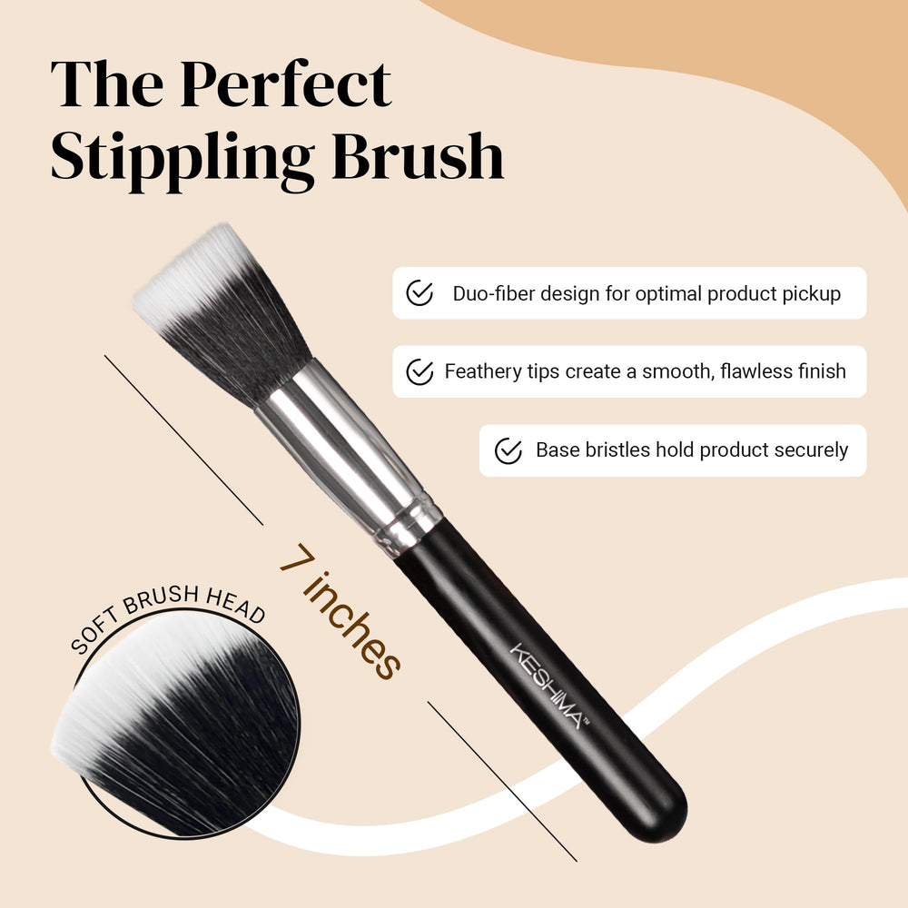 KESHIMA stippling brush with angled bristles enables seamless blending.