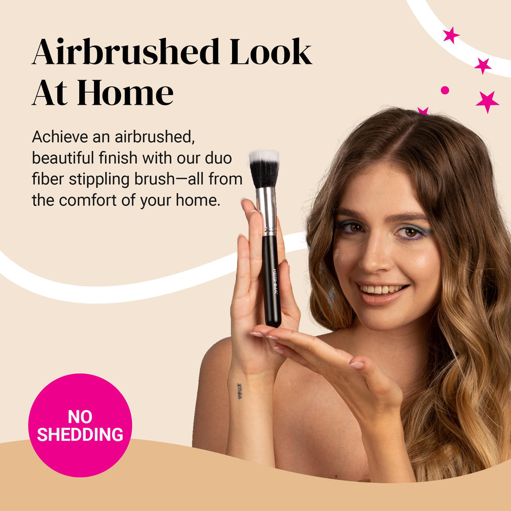 KESHIMA Duo-Fiber Stippling Brush demonstrates even foundation application and streak-free results.