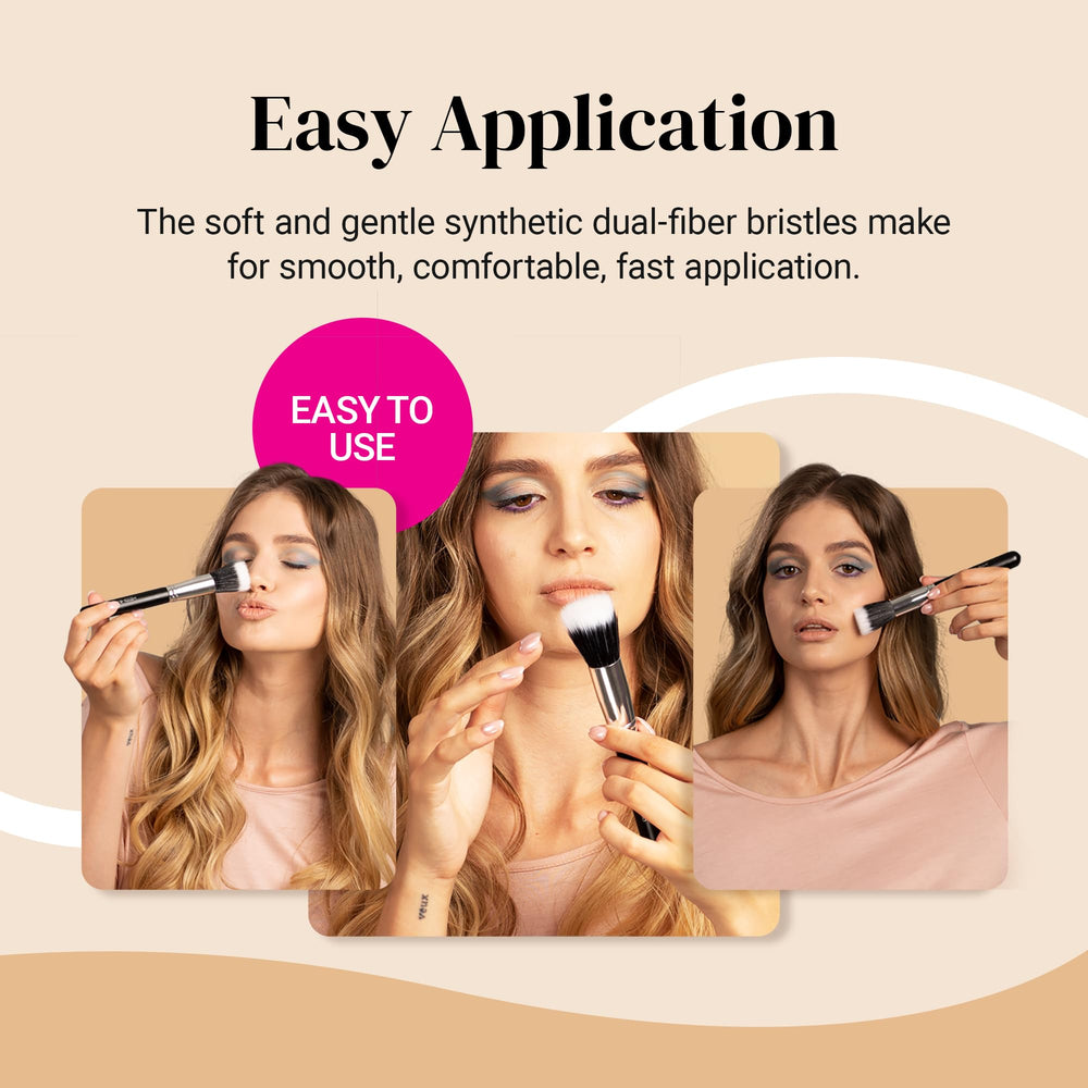 KESHIMA brush used with powder and liquid formulas for versatile makeup.