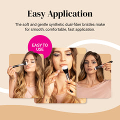KESHIMA brush used with powder and liquid formulas for versatile makeup.