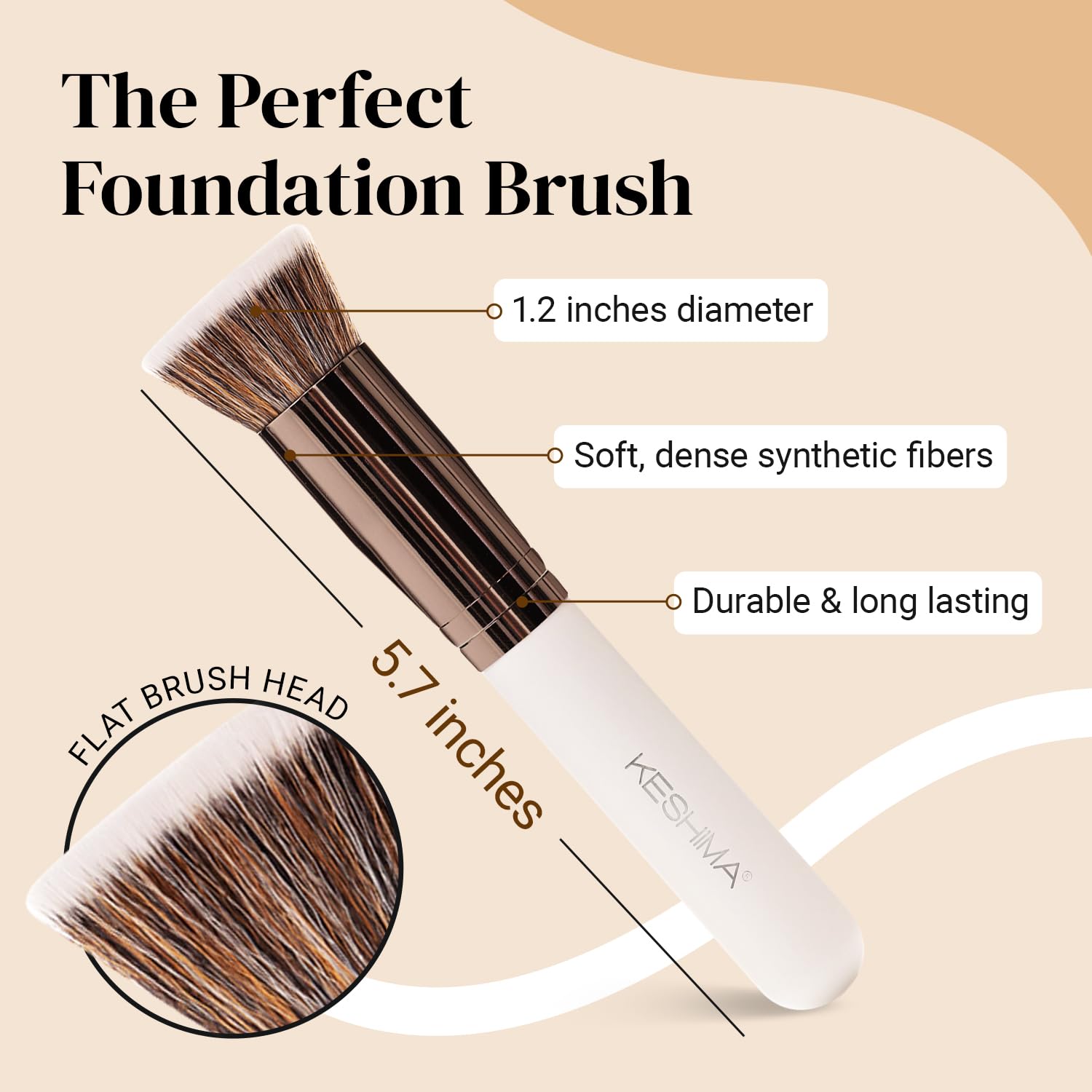 Keshima flat-top kabuki bristle close-up shows dense synthetic fibers for smooth application.