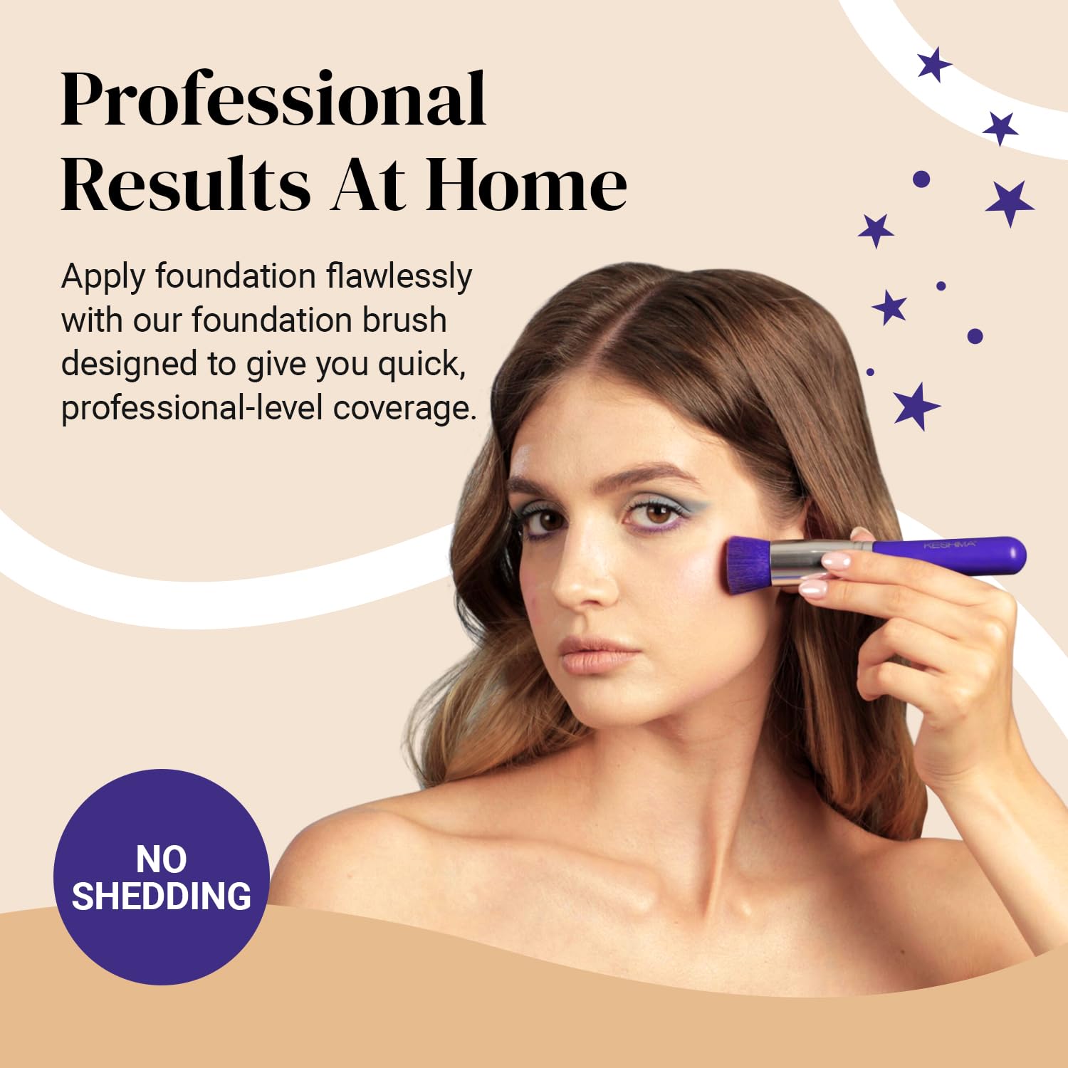 Keshima flat-top kabuki dense-head demonstrates efficient buffing for smooth makeup application.