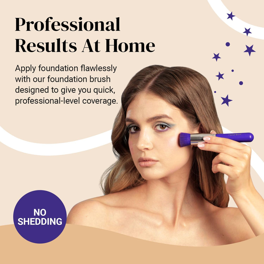 Keshima flat-top kabuki dense-head demonstrates efficient buffing for smooth makeup application.