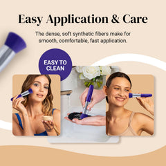 Keshima flat-top kabuki even-streak-free result illustrates patch-free makeup.