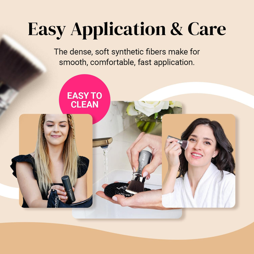 KESHIMA flat top retractable brush demonstrates foundation application for an even finish