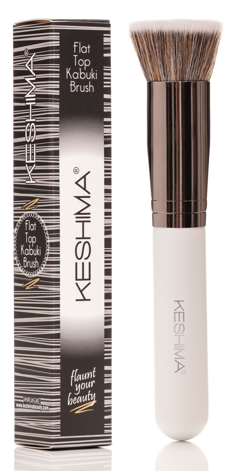 Keshima foundation brush flat-top kabuki white for precise blending in liquid makeup.