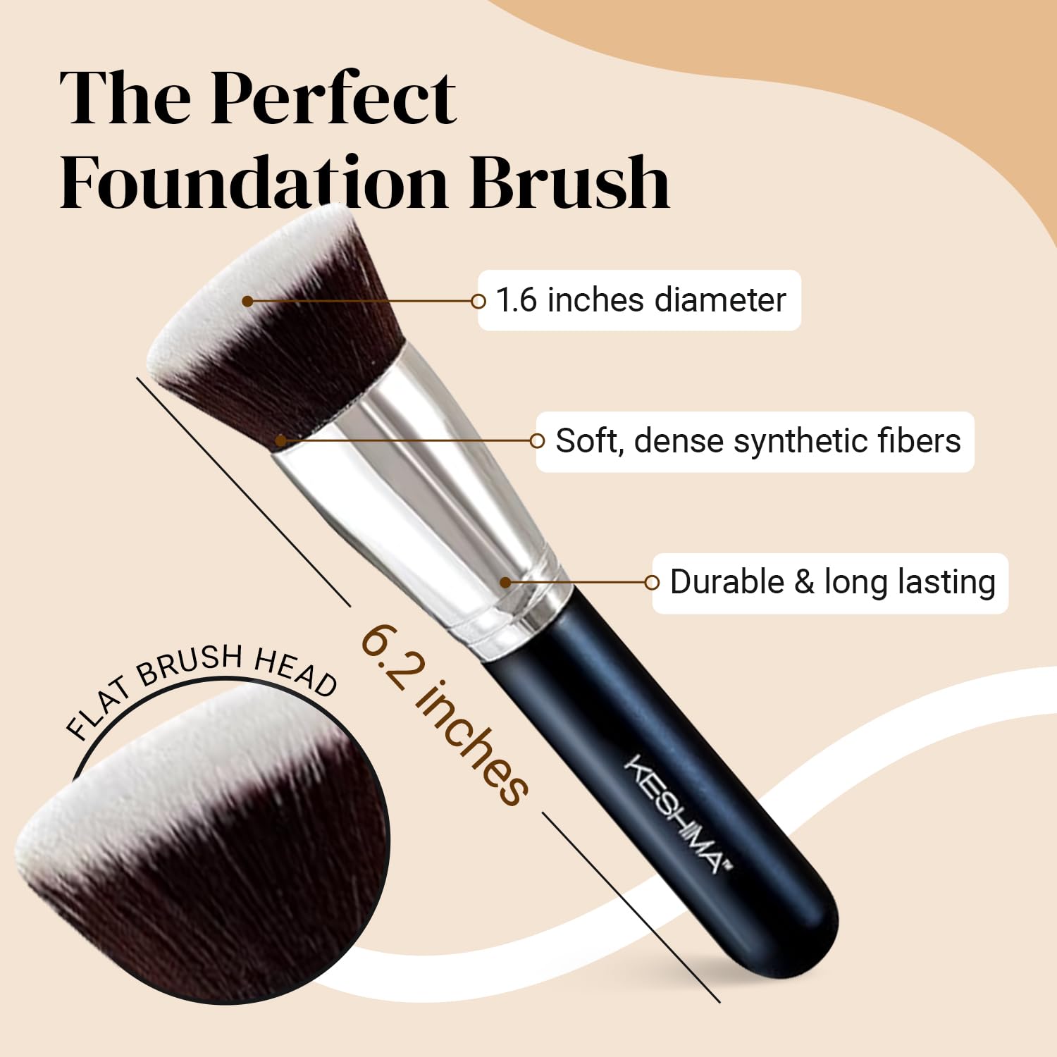 KESHIMA Kabuki brush close-up shows synthetic bristles for a natural finish.