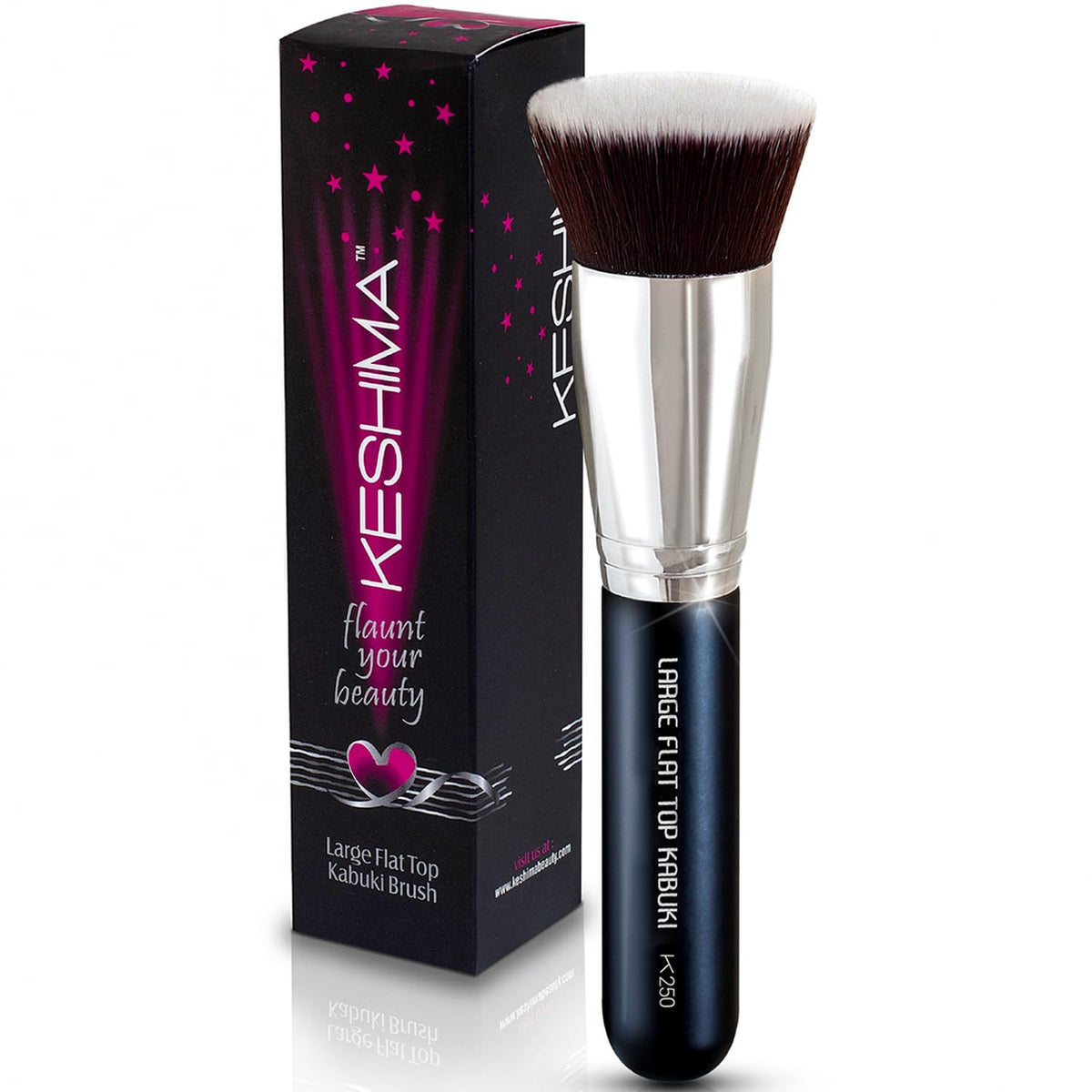 KESHIMA Large Flat Top Kabuki brush – top view highlights dense bristles for smooth buffing.