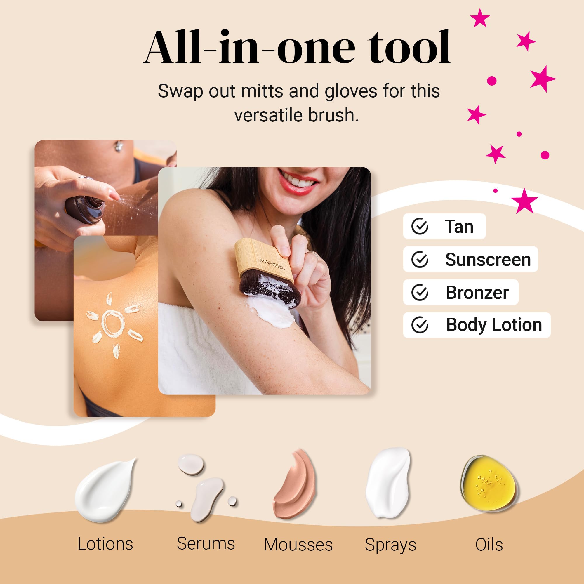 Keshima versatile brush supports body bronzer, liquid foundation, and more
