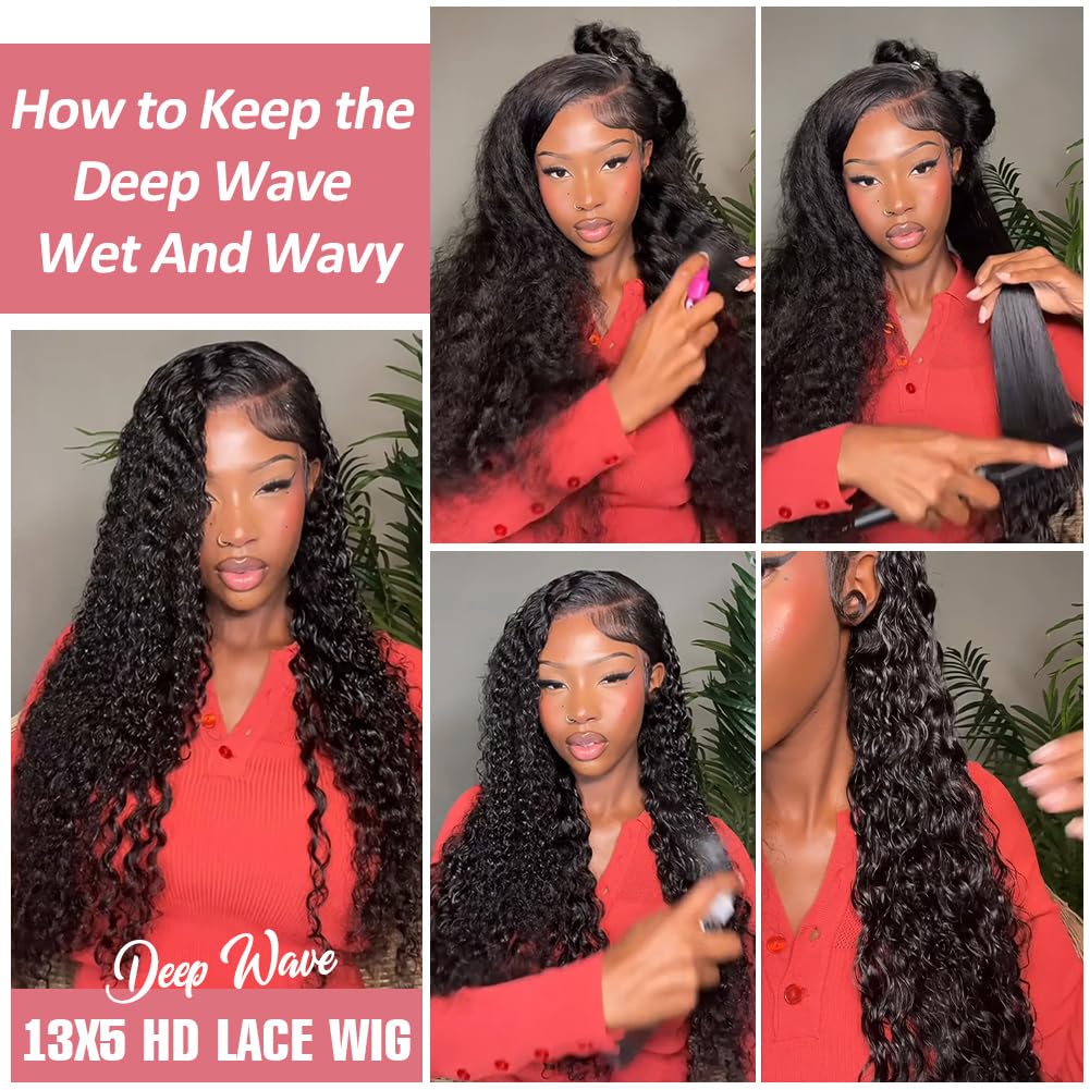 Keshon 28-inch natural color deep wave wig ready for elegant styling