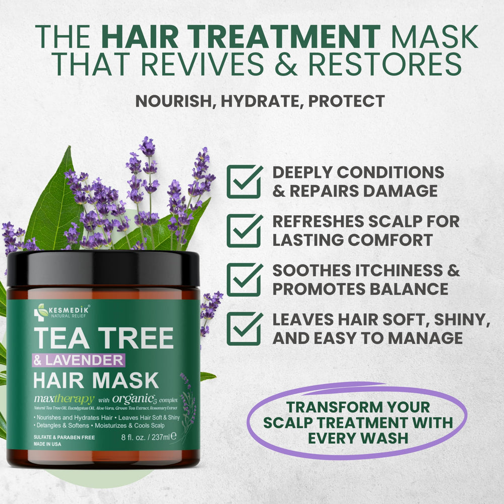 KESMEDIK Tea Tree Hair Mask applied to hair offers targeted conditioning and smoother strands