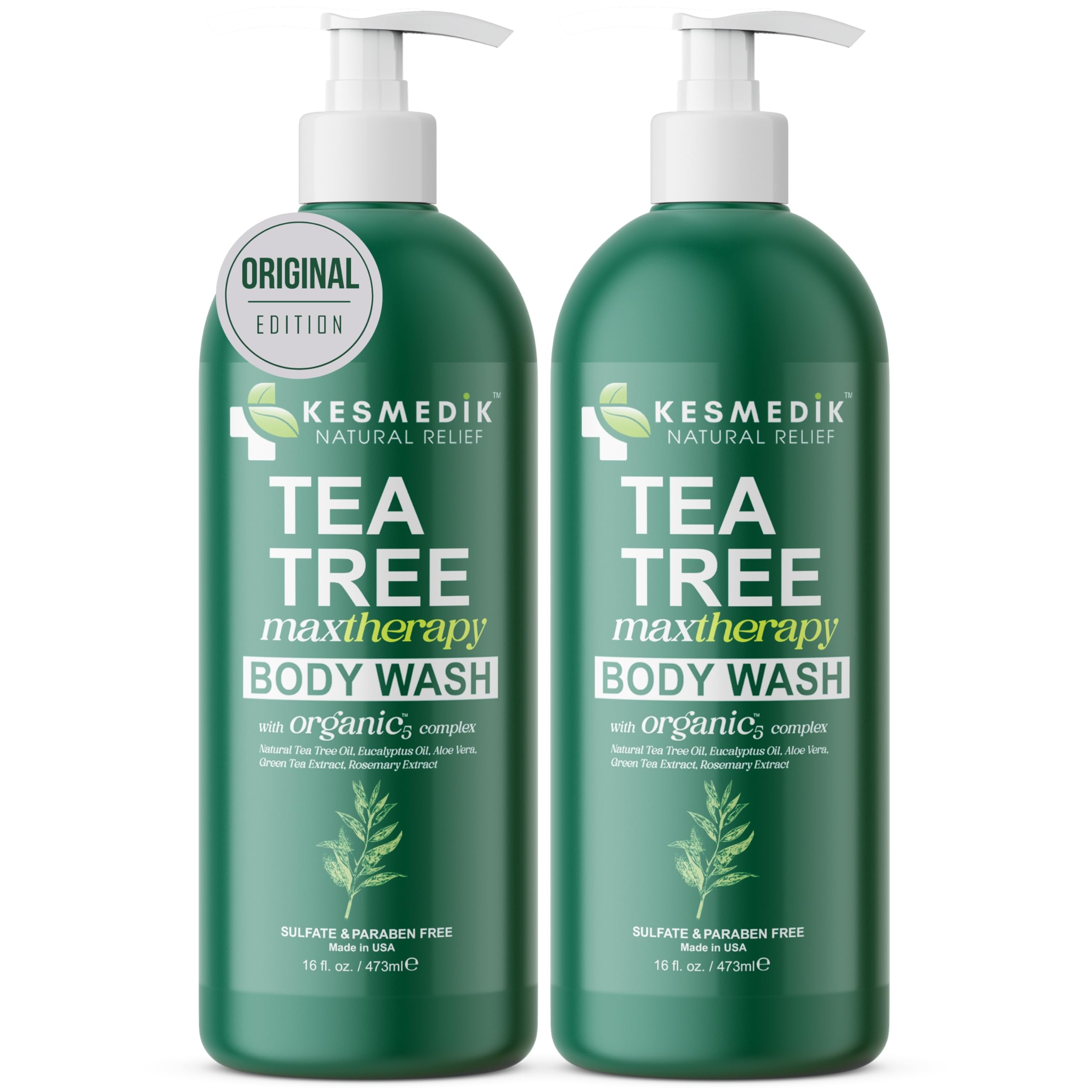 KESMEDIK Tea Tree Body Wash bottle with rich lather for soothing daily cleanse.