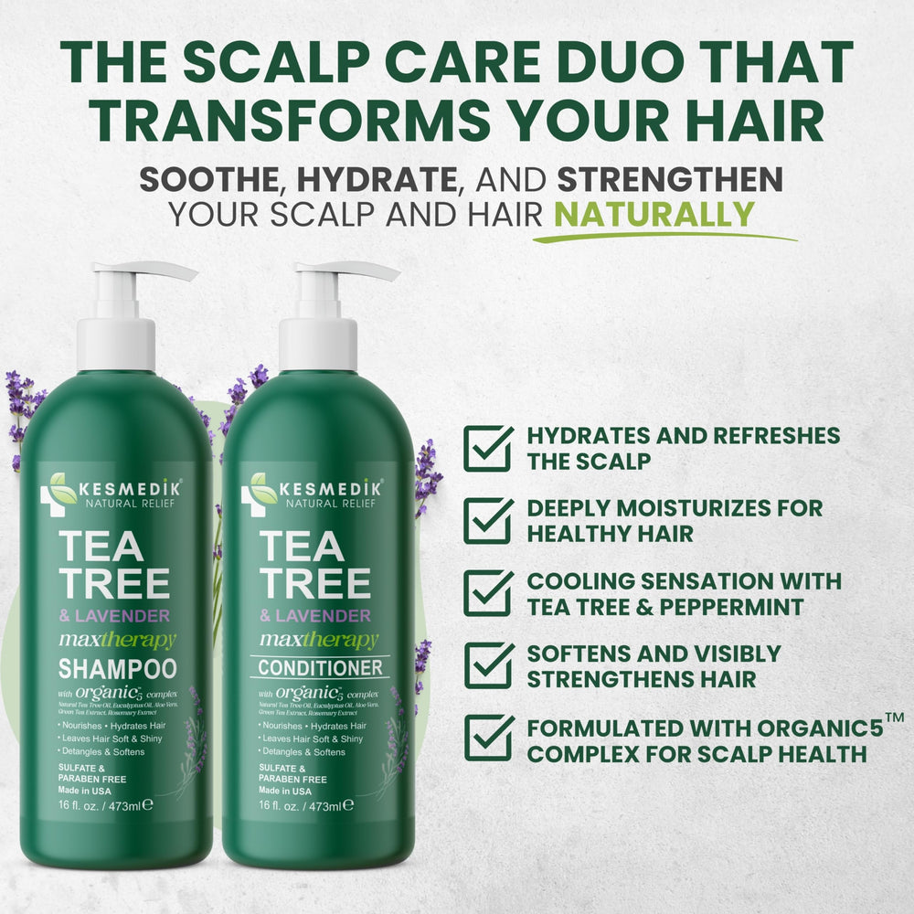 KESMEDIK Tea Tree Lavender Conditioner bottle provides smooth detangling and scalp comfort