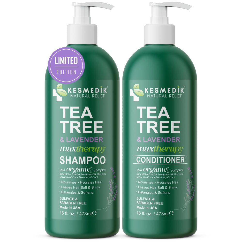 KESMEDIK Tea Tree Lavender Shampoo bottle offers refreshing cleanse and herbal aroma