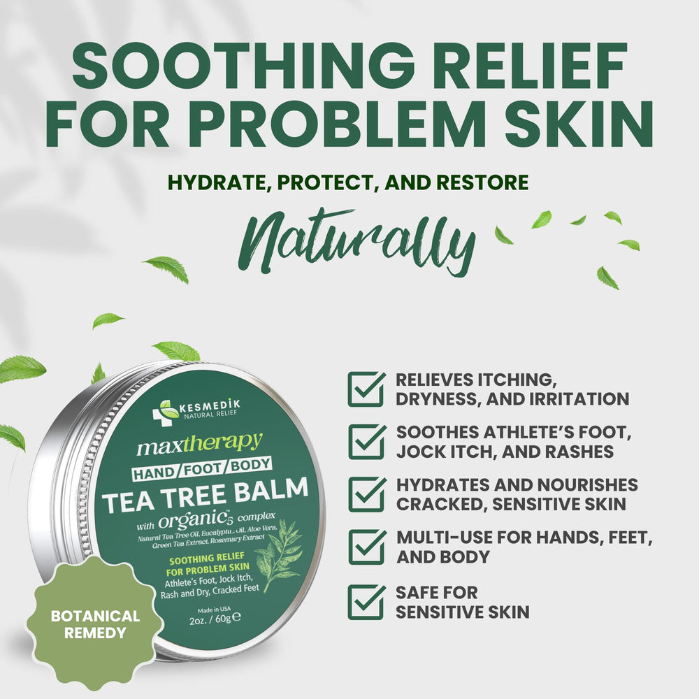 KESMEDIK Tea Tree Oil MaxTherapy Balm texture application demonstrates smooth, non-greasy glide.