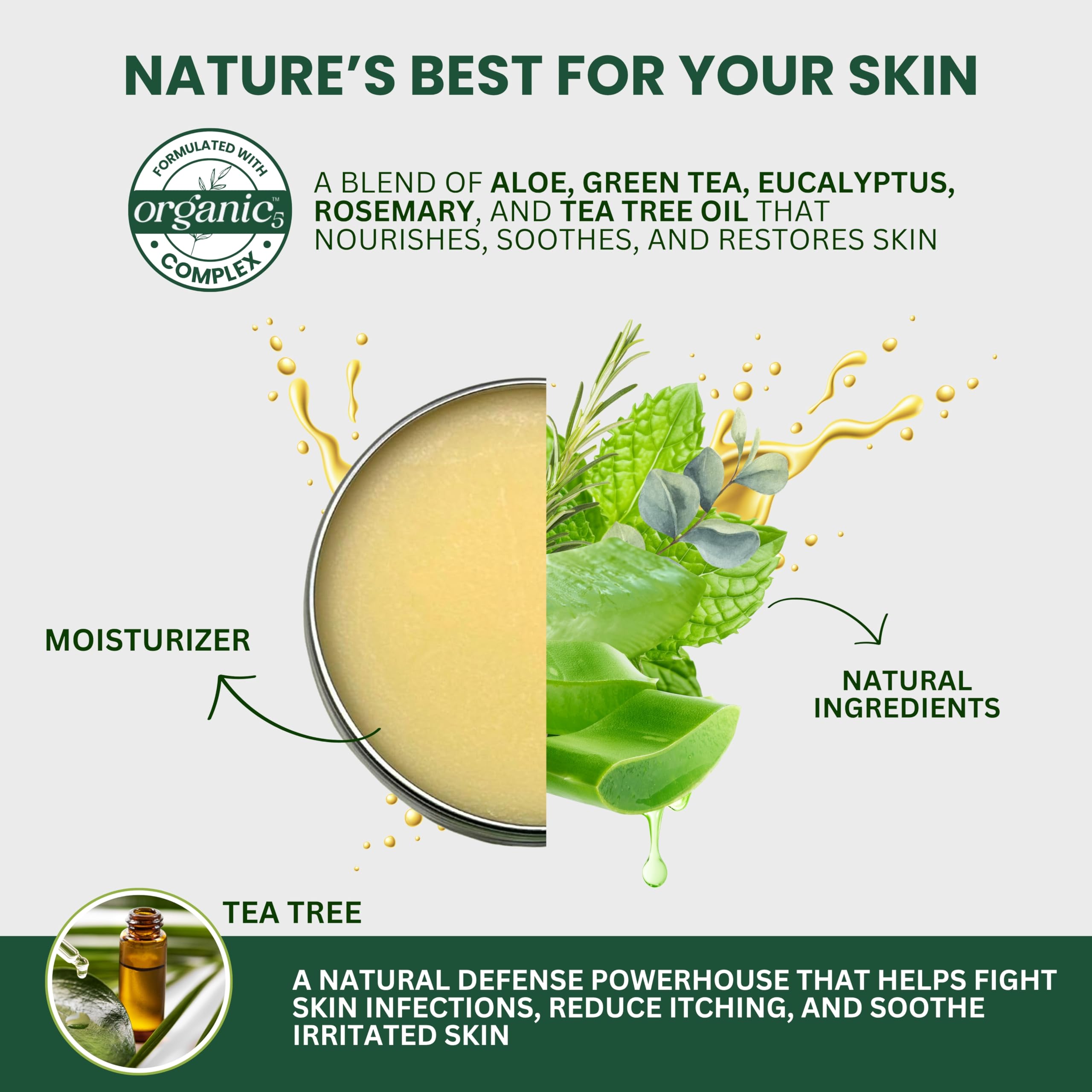 KESMEDIK Tea Tree Oil MaxTherapy Balm made in USA highlights clean, botanical care.