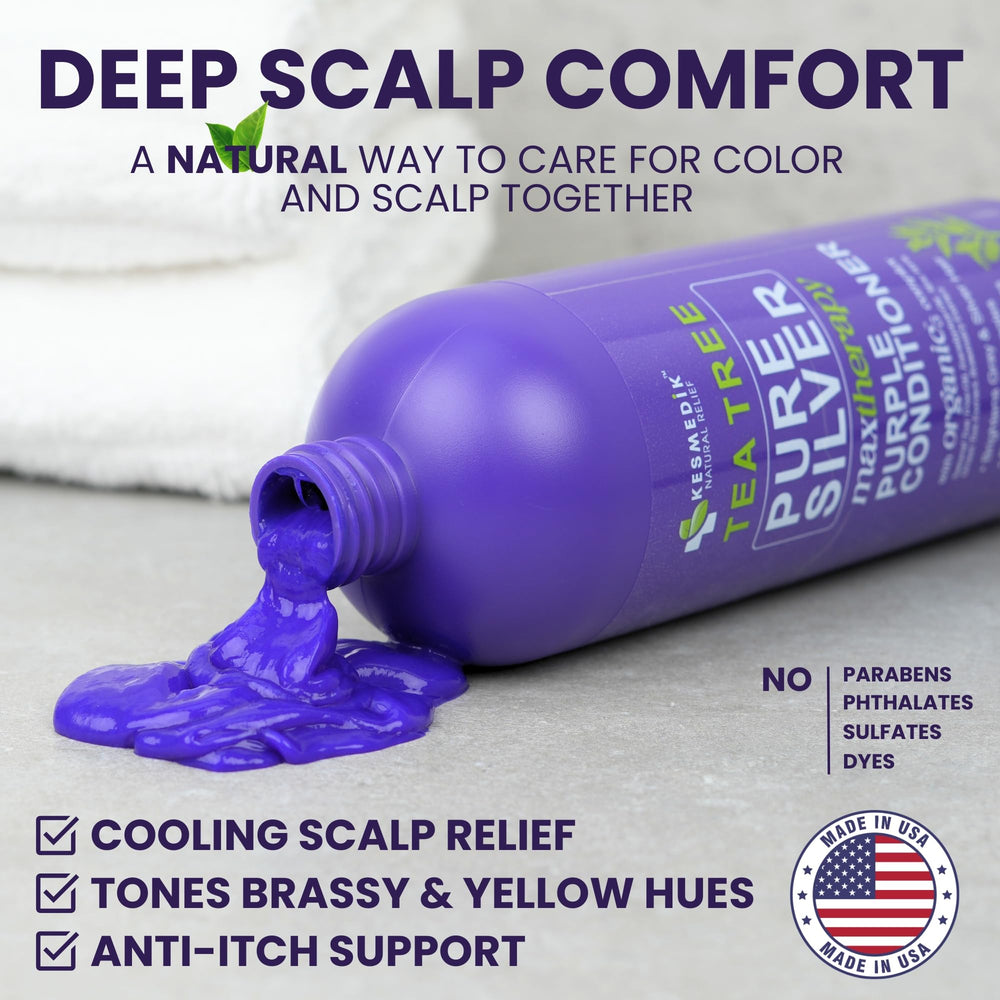 KESMEDIK Tea Tree Purple Conditioner adds shine and manageability to hair.