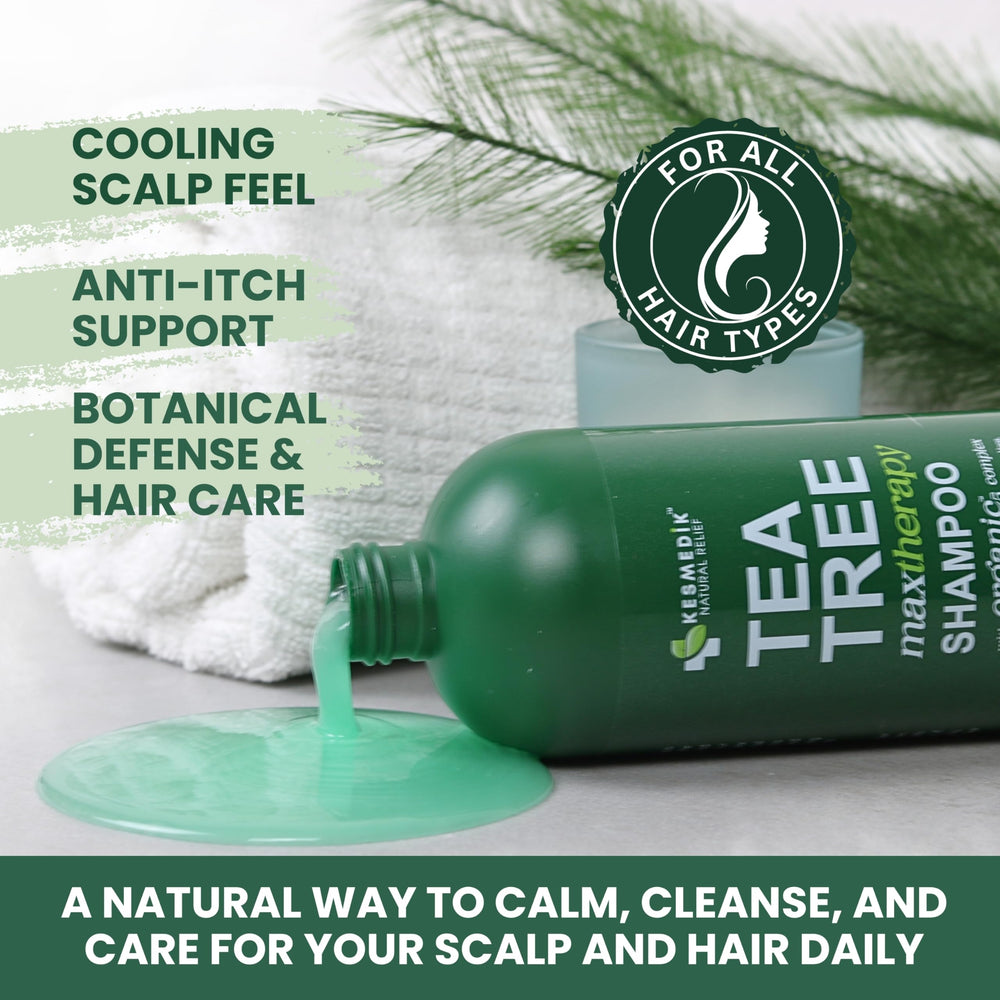 KESMEDIK Tea Tree Shampoo dandruff-removal action on scalp after wash.