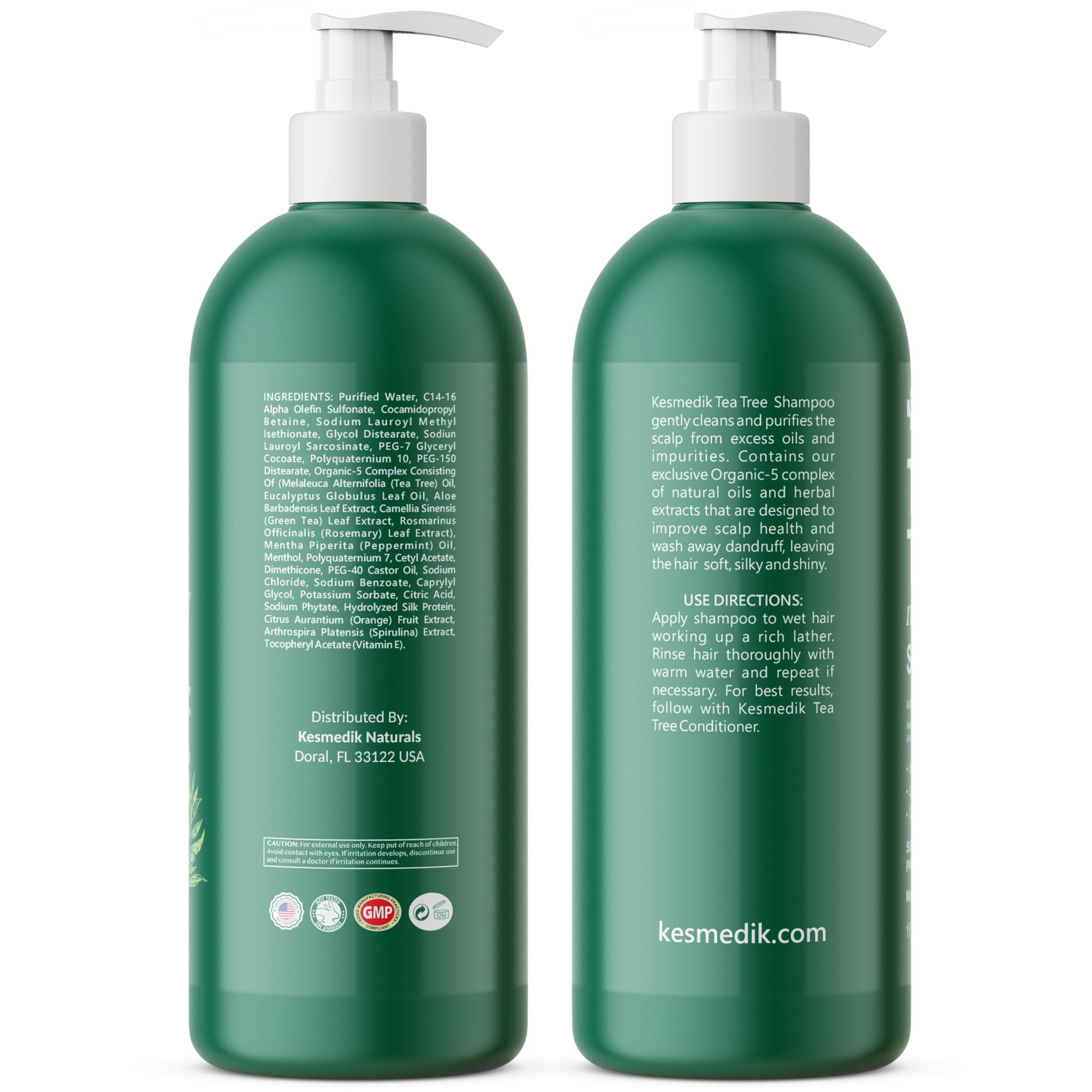 KESMEDIK Tea Tree Shampoo made-in-USA bottle showcases premium quality.