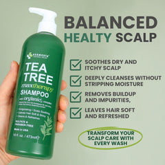 KESMEDIK Tea Tree Shampoo tingling sensation bottle close-up improves scalp comfort.