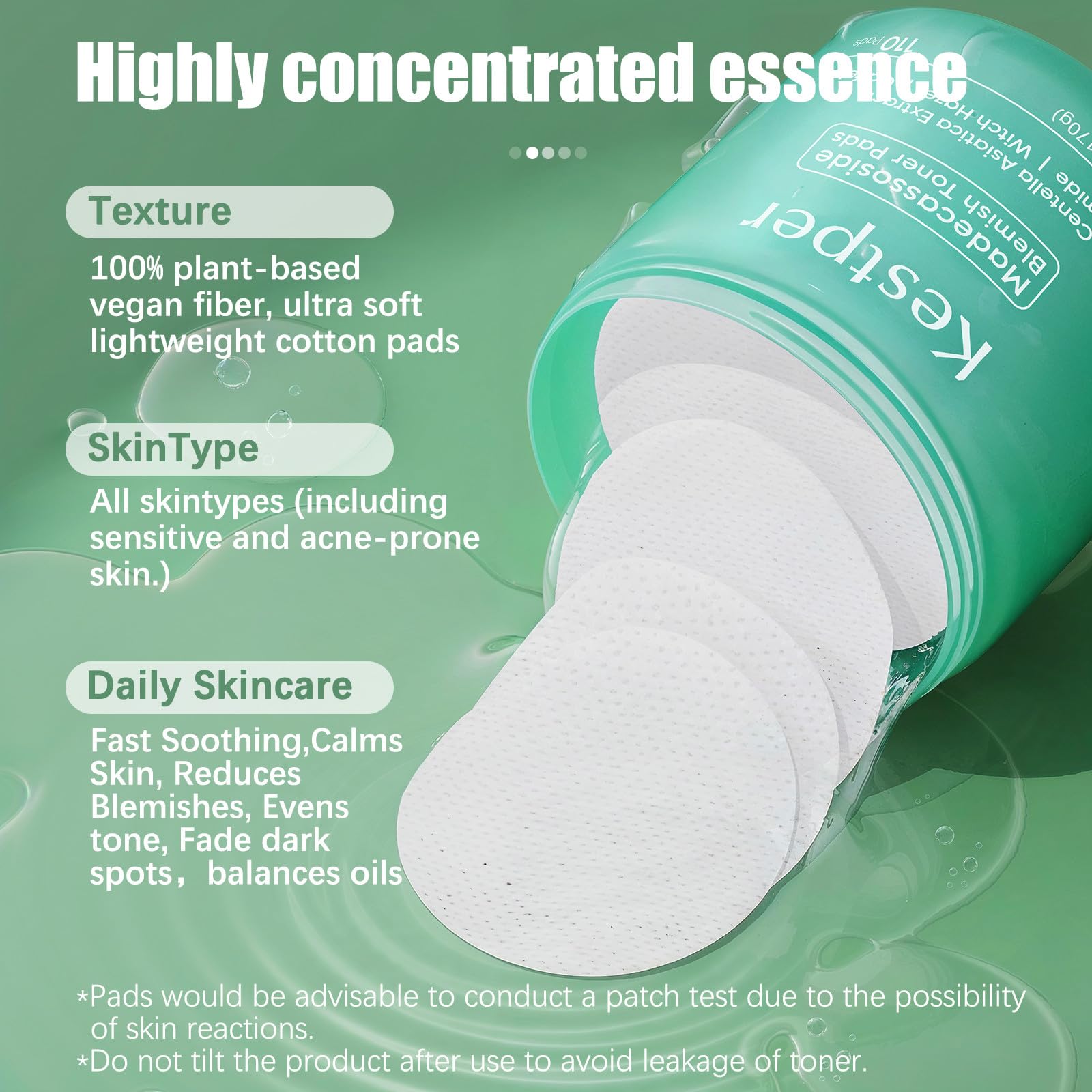 Kestper 110-pads jar image emphasizes value and daily-use routine