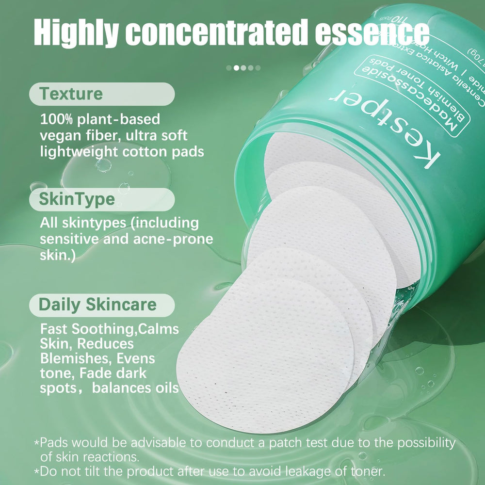 Kestper 110-pads jar image emphasizes value and daily-use routine