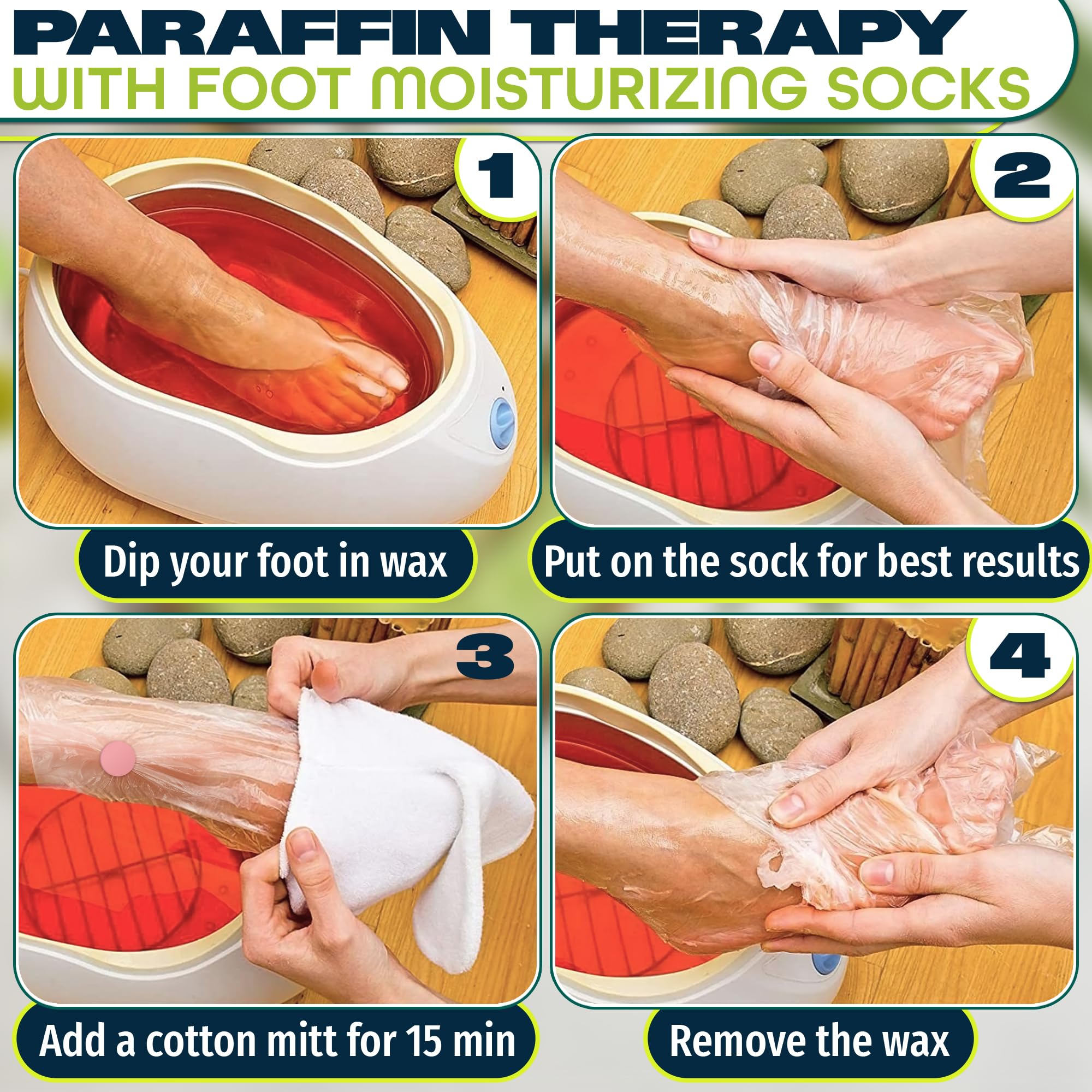 KETAR paraffin wax session image showing easy use with disposable foot covers