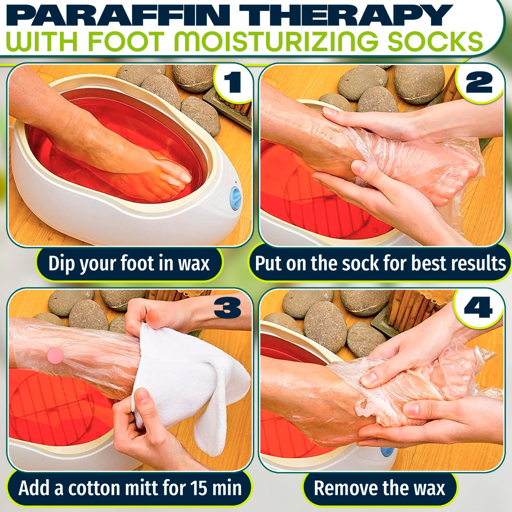 KETAR paraffin wax session image showing easy use with disposable foot covers