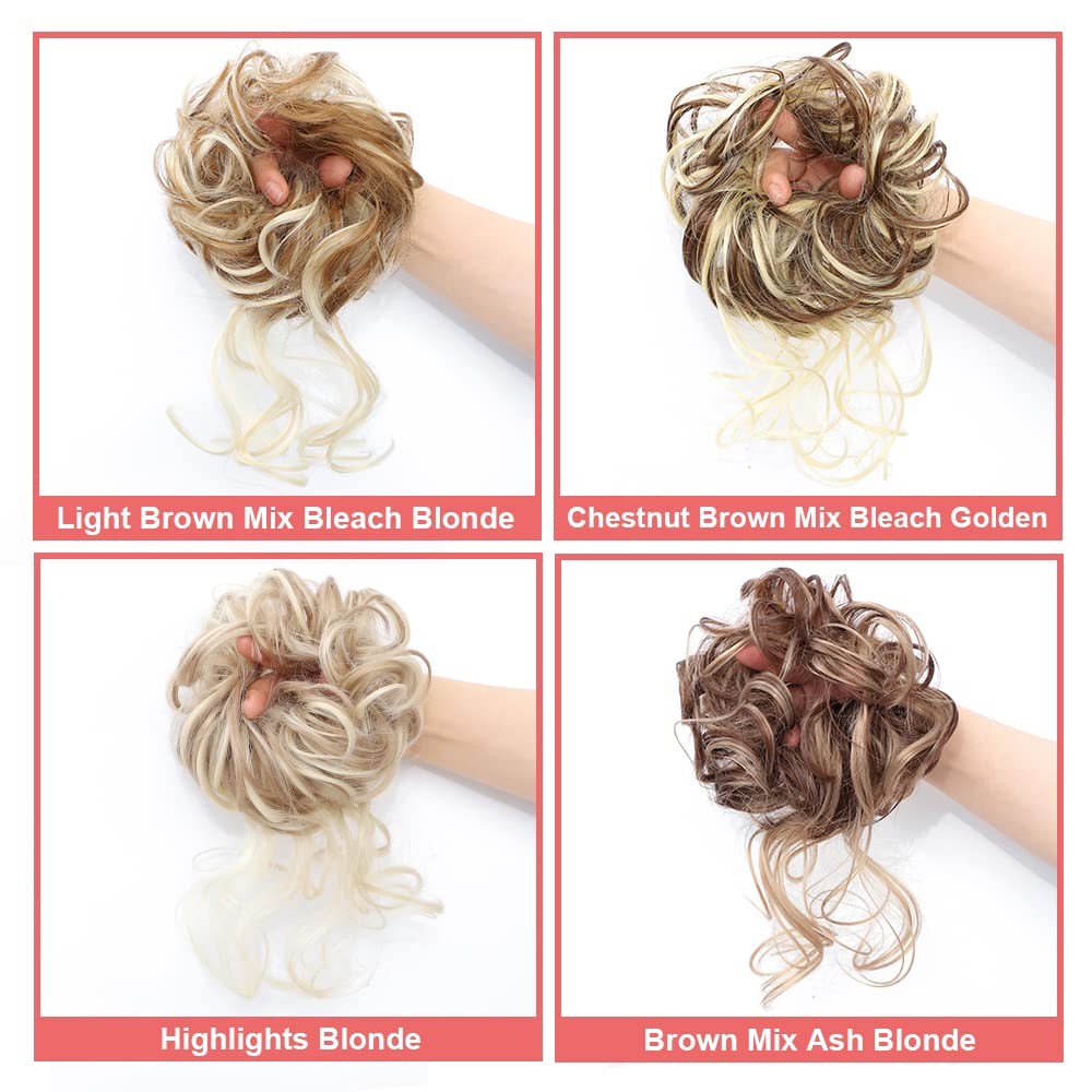 KETHBE Messy Bun color Brown Mix Ash Blonde option for versatile styling