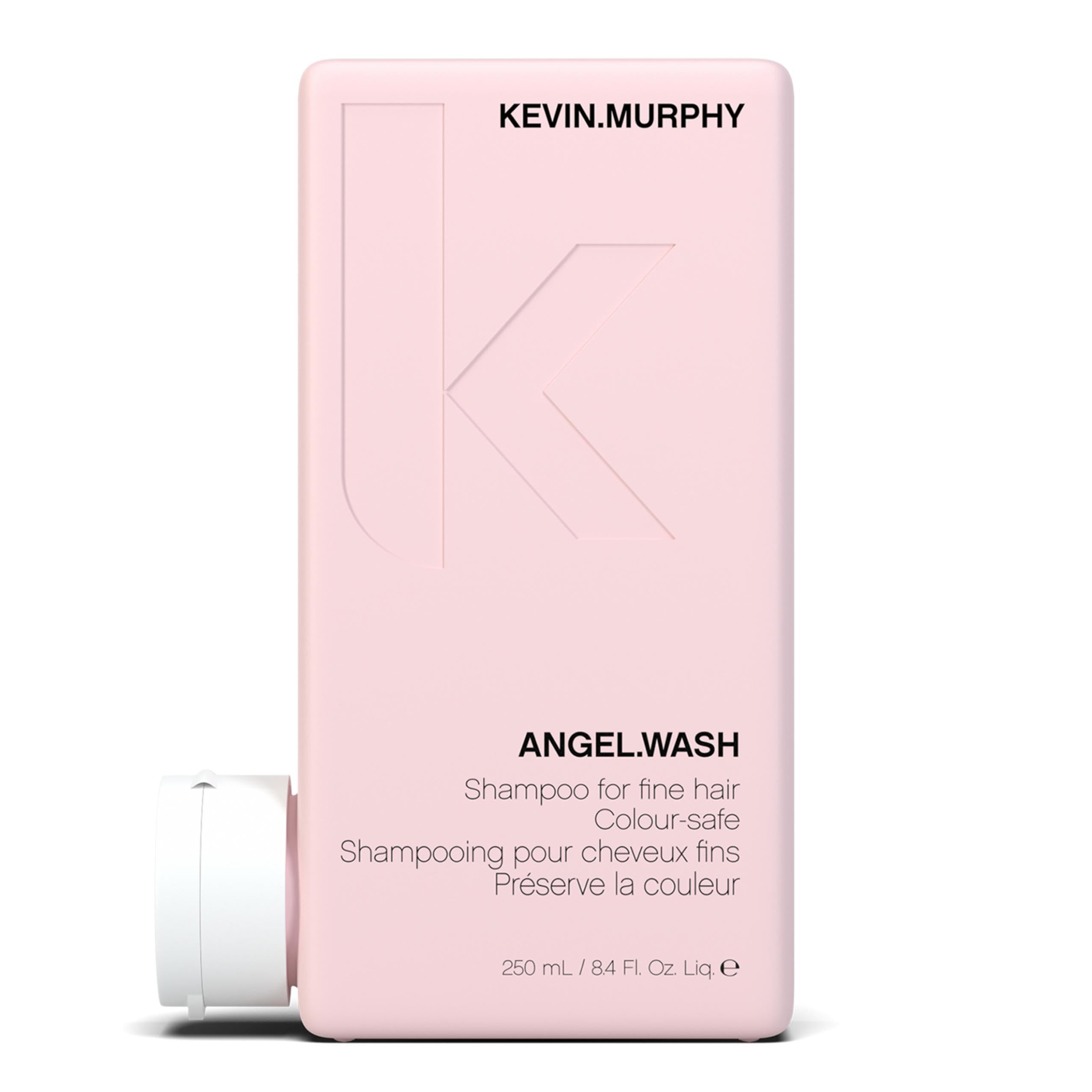 KEVIN.MURPHY ANGEL.WASH bottle front shows color-safe cleansing for fine hair