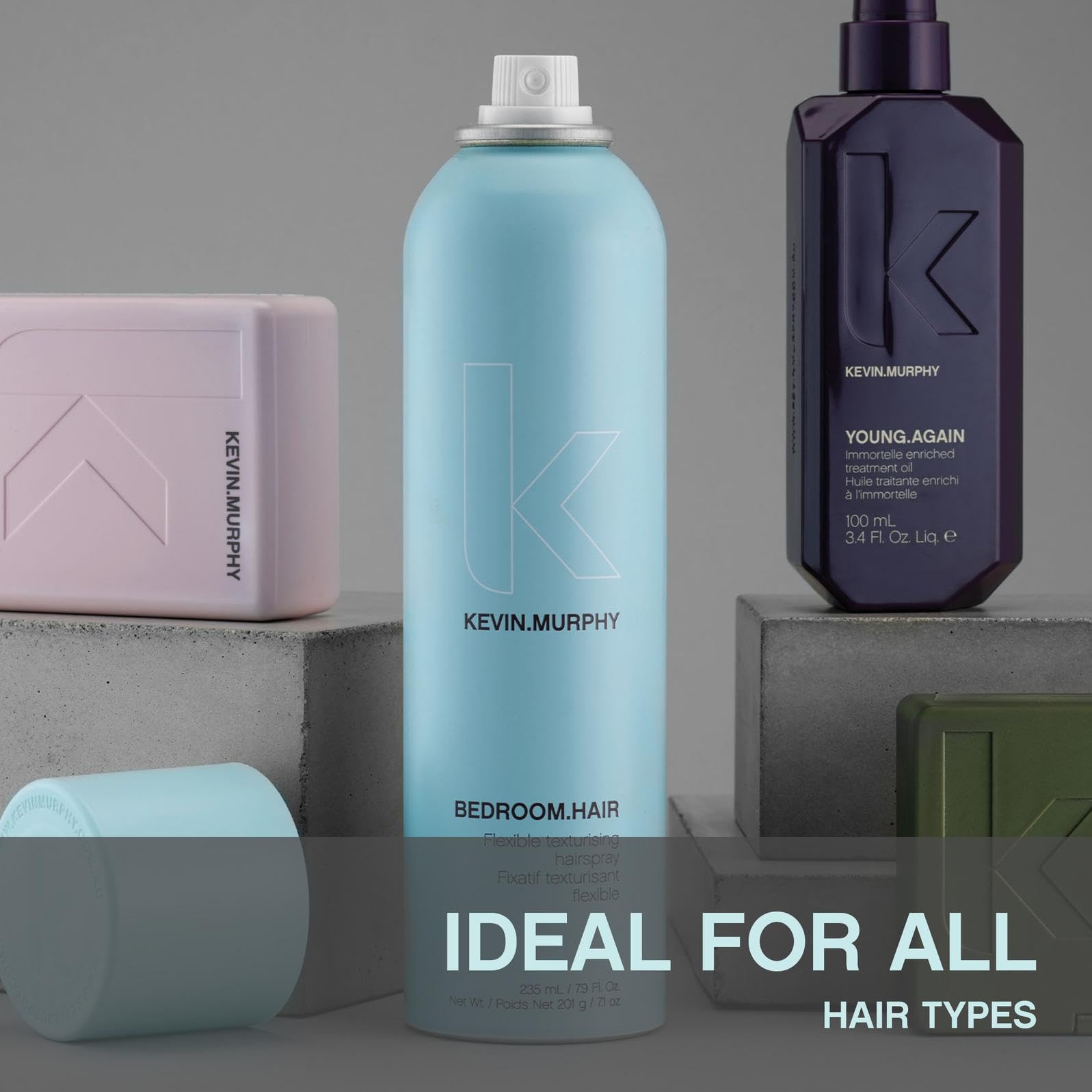 KEVIN.MURPHY BEDROOM.HAIR ginger root extract label highlighting nourishing styling.