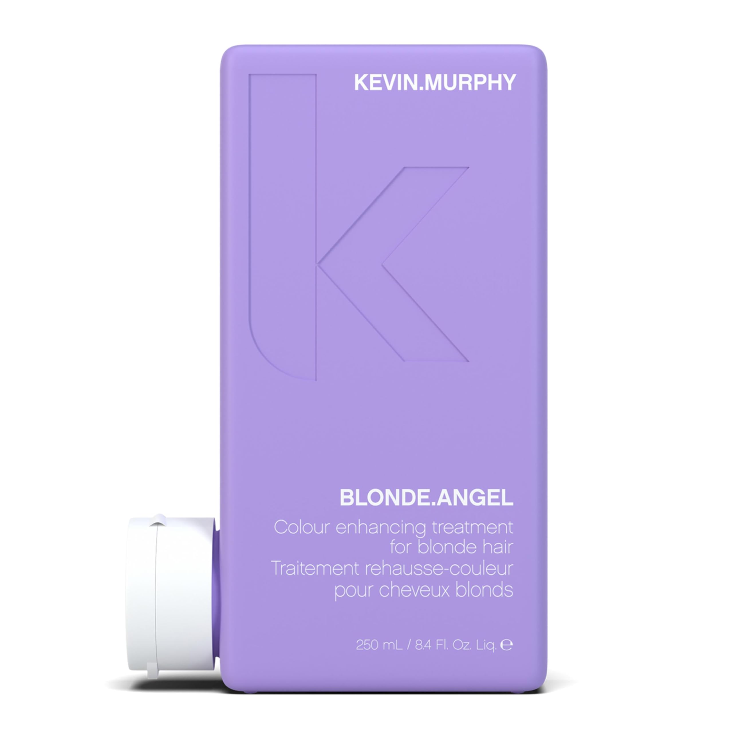 KEVIN.MURPHY BLONDE.ANGEL bottle closeup shows nourished, cooler-toned blonde with reduced brassiness