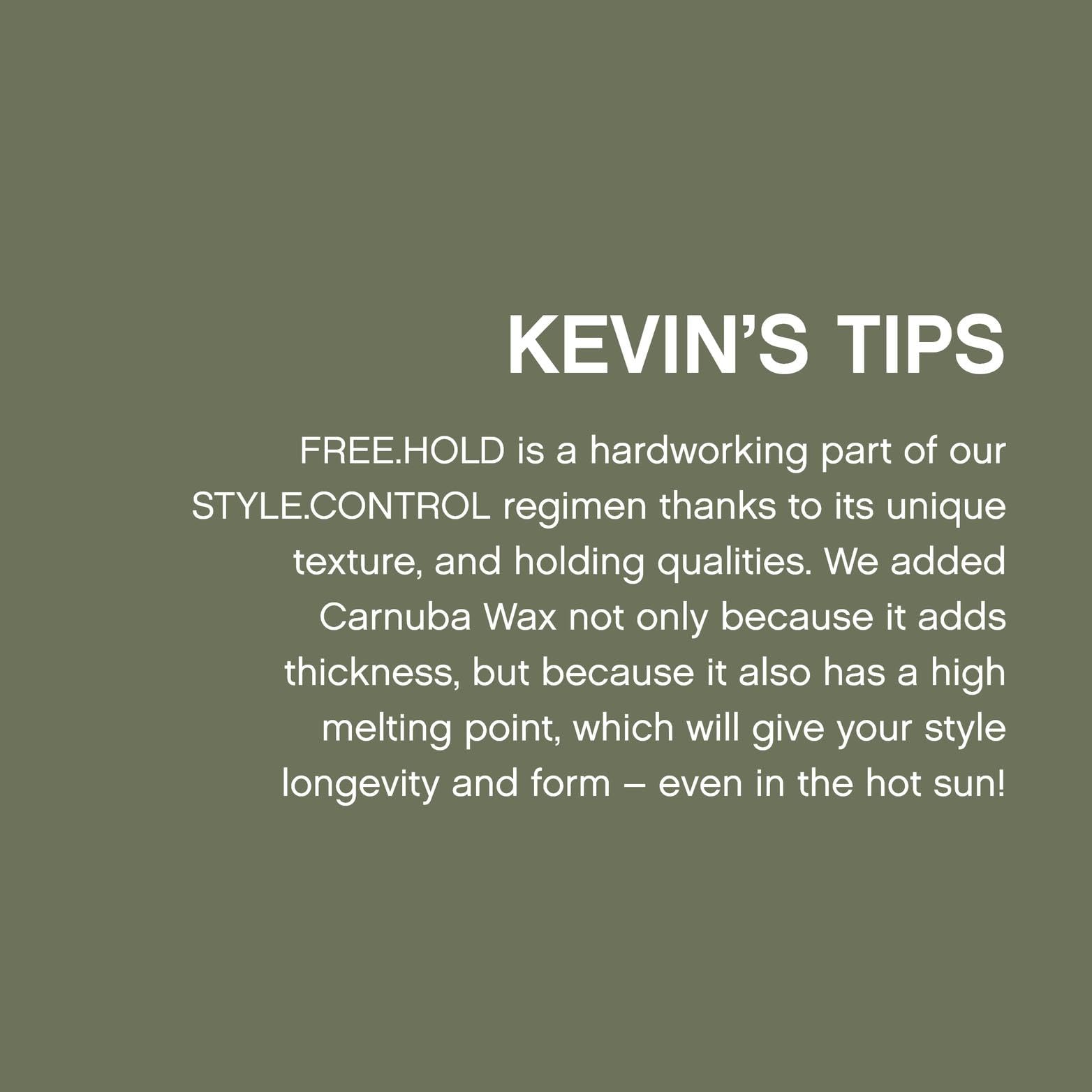 KEVIN.MURPHY FREE.HOLD bergamot-vanilla scent enhances mood during styling.