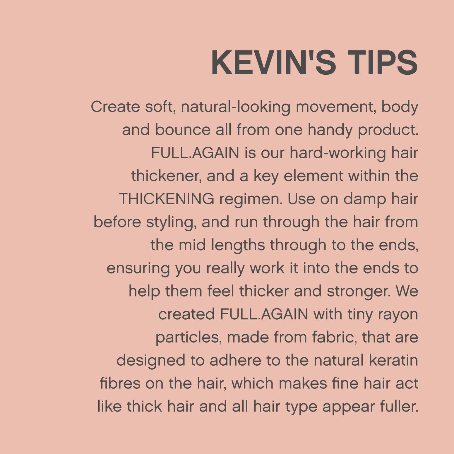 KEVIN.MURPHY FULL.AGAIN packaging emphasizing cruelty free and sulfate free benefits