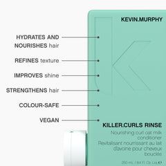 KEVIN.MURPHY KILLER.CURLS RINSE amber bottle highlighting premium color-safe care.