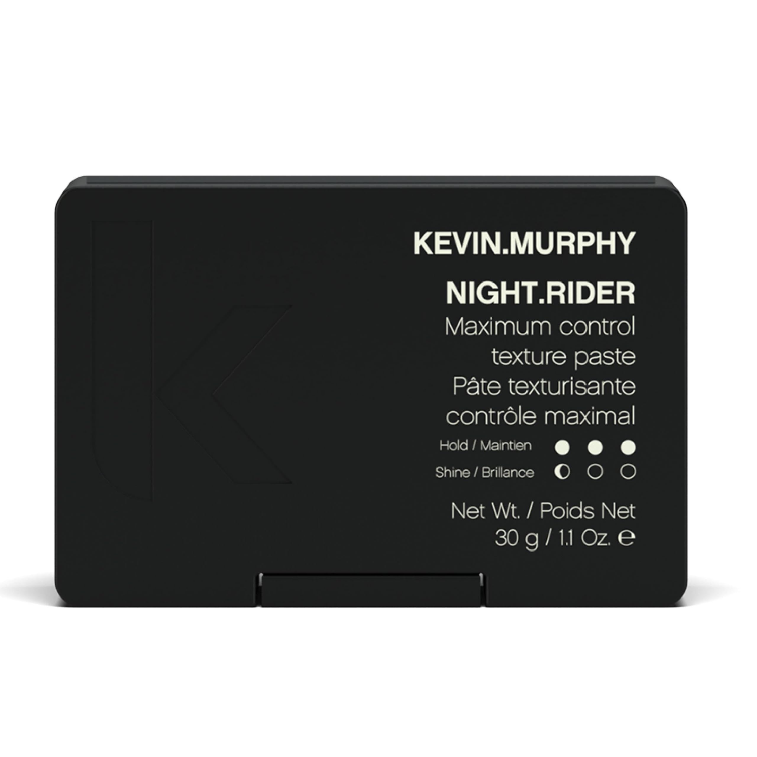 Kevin.Murphy Night.Rider bottle demonstrates strong hold styling.