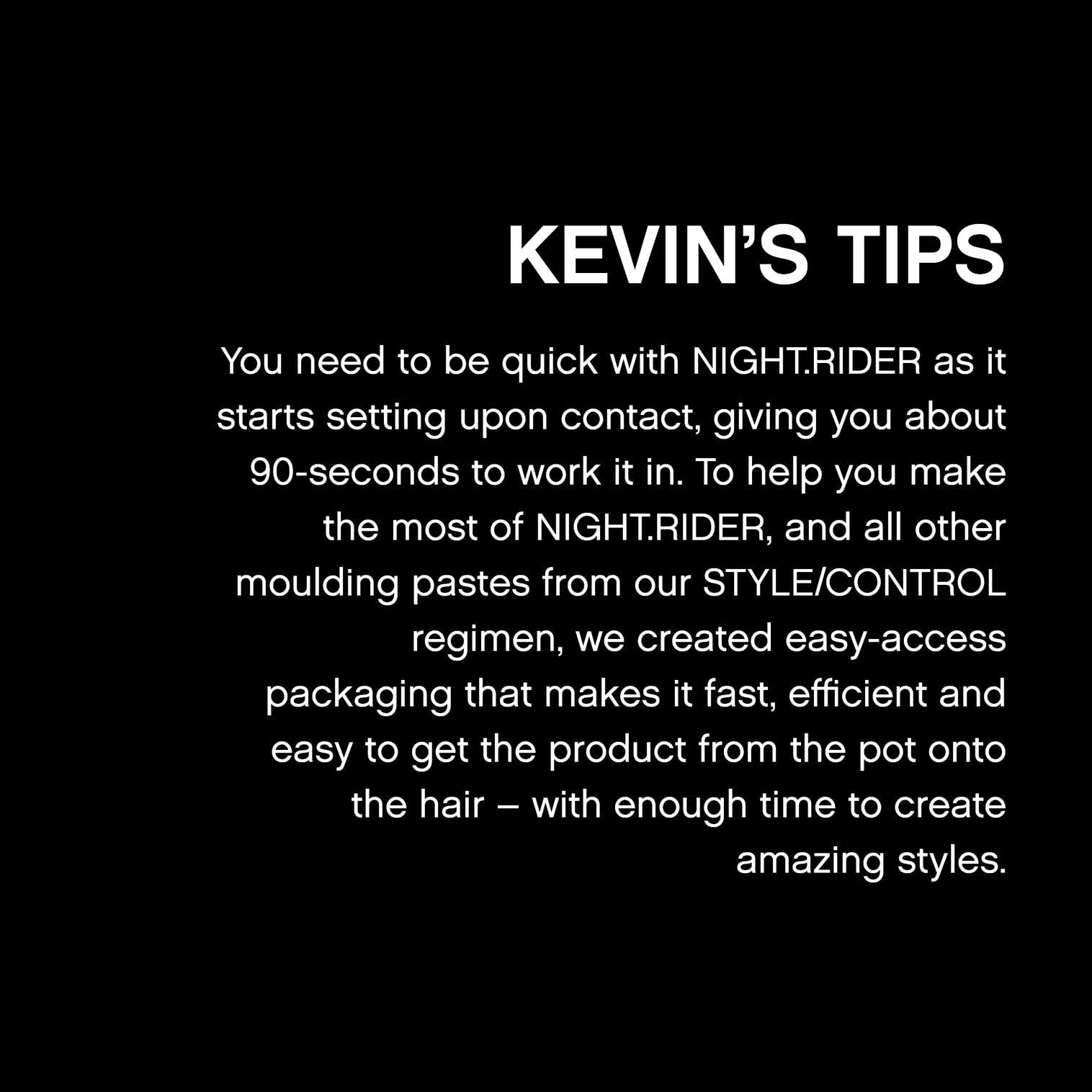 Kevin.Murphy Night.Rider sulfate-free paraben-free label emphasizes clean, cruelty-free care.
