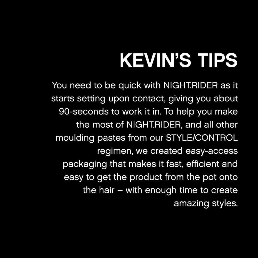 Kevin.Murphy Night.Rider sulfate-free paraben-free label emphasizes clean, cruelty-free care.