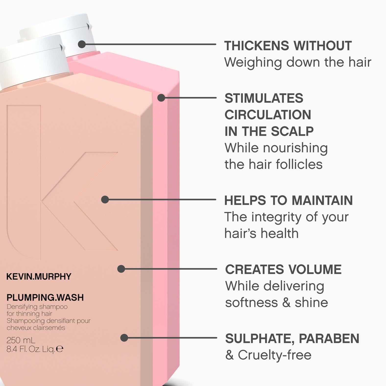 KEVIN.MURPHY PLUMPING.RINSE application shows shine and thickness