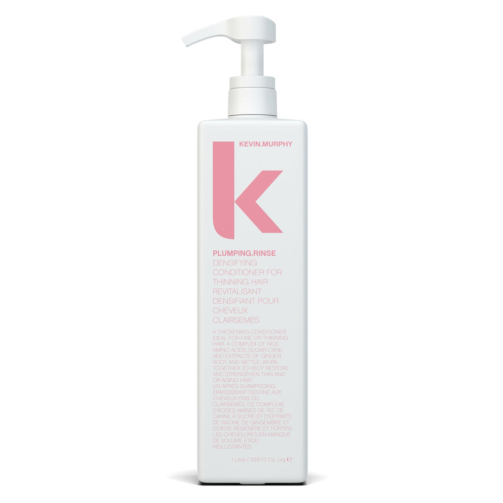 KEVIN.MURPHY PLUMPING.RINSE bottle closeup highlighting hydrating formula for hair