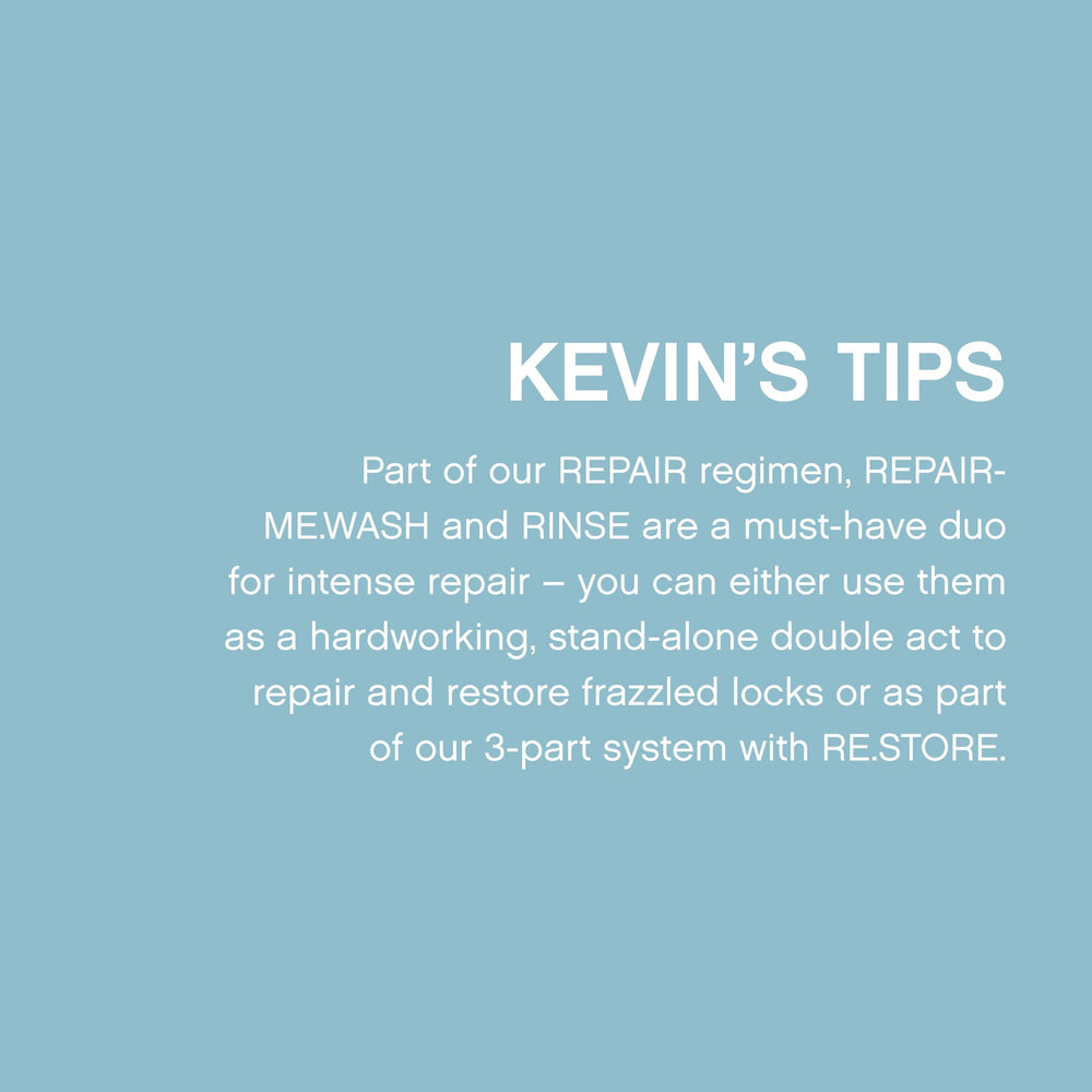 KEVIN.MURPHY REPAIR-ME.RINSE packaging on shelf communicates eco-friendly brand approach.